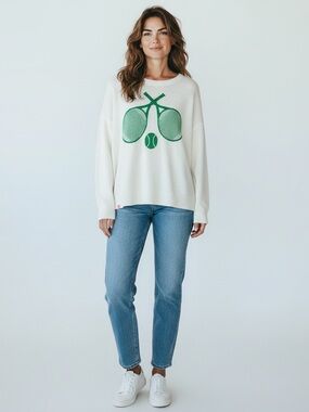 SIMPLY SOUTHERN Sunset Tennis Sweater Ivory Size L NEW